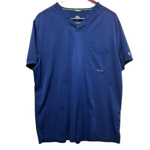 HH Works by Healing Hands Mens L Navy Blue‎ Scrub Top Uniform Medical V Neck